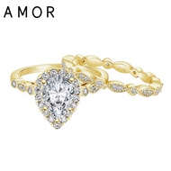 AMOR 1.5CT 925 Sterling Silver Teardrop CZ Gold Engagement Rings Vintage Pear Promise Rings Bridal R