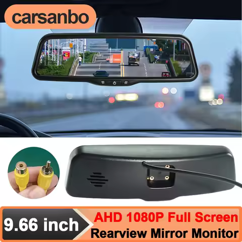 Carsanbo HD Reversing Rearview Mirror Replacement Car 9.66inch AHD 1080P Full Screen Rear View Monit