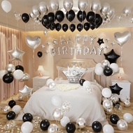 Men Happy Birthday Decoration, 21, 25, 27, 30, 35, 50, 60 Birthday Decoration, Silver and Black Ball