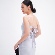 Yume - Odette Dress in Dusty Blue | Women's semi-backless satin Dress for simple weddings