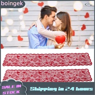 boingek-my 2 Pcs Wedding Table Runner with Lace Accents and Love Heart Print  71.7x13 Inches Red Dec