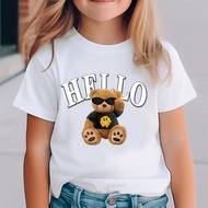 Round Neck new2025 T-Shirt Pattern Summer Dress Bear Suitable for INS Cartoon Children Cross-Border 