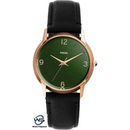 Fossil LE1066 Quartz The Archival Series Mood Three-Hand Analog Green Dial Rose Gold Tone Black Leather Men's Watch