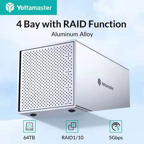 Yottamaster Aluminum 4-slot 2.5" 3.5" RAID Enclosure 4 Bay USB3.0 to SATA3.0 External HDD Array Encl
