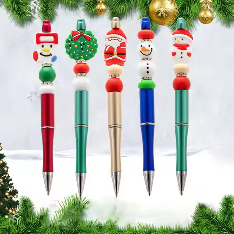Christmas Bead Pen Creative DIY Stationery Tassel Glue Bead Ballpoint Pen Santa Claus Snowman Xmas T