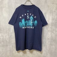 古著 Majestic MLB 西雅圖水手隊短袖印花 T 卹，海軍藍，復古，棒球，圓領，M 碼