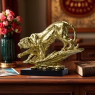 Golden Tiger Descending Mountain Resin Statue - Home Decor Artwork