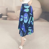 Womens Printed Top and Skrit Pleated Set