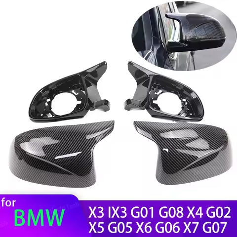 4pcs Carbon Fiber Look Black Rear View Side Mirror Cover Caps Shell Case for BMW X3 iX3 G01 G08, X4 