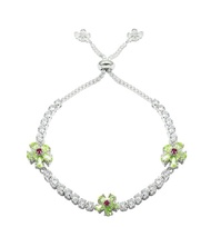純銀八心八箭鋯石單排手鍊 - 野莓花(綠色)