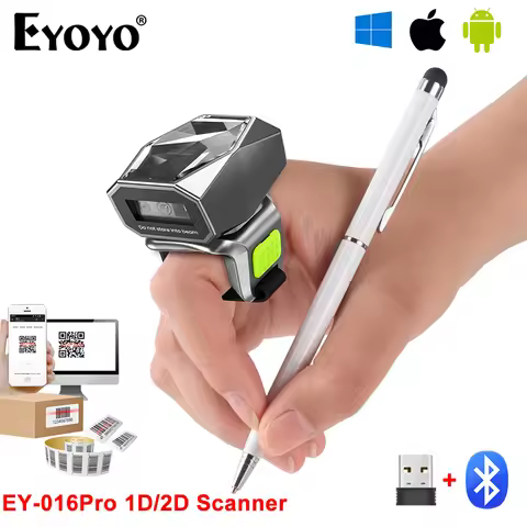 Eyoyo EY-016Pro Mini Wearable 1D&2D Barcode Scanner Wireless Bluetooth Fast&Long-range Scanning QR C