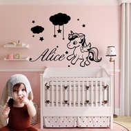 Stiker Dinding Kamar Tidur Anak Custom Name Unicorn Vinyl Wall Sticker Decor For Kids Room Decoratio