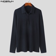 INCERUN Mens Fashion Lapel Neck Long Sleeve Knit POLO Shirts Casual Formal Work Pullover Tops Shirt 