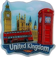 Large 2D Souvenir Magnet United Kingdom UK London Big Ben Bus Tower Telephone Box Approx. 14 x 14 cm
