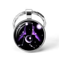 12 Constellation Pisces Aries Taurus Leo Pendant Jewelry Zodiac Sign Key Chain Keyring Glass Dome Ke