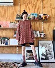 復古感條紋假兩件tshirt