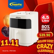 PowerPac Air fryer 4.5L with Hot Air Flow System / 4.8L with Tempered Glass Basket (PPAF308A/PPAF345
