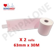 63mm x 30M - 2 rolls - Sonomed Brand ECG paper ( 3 Channel )