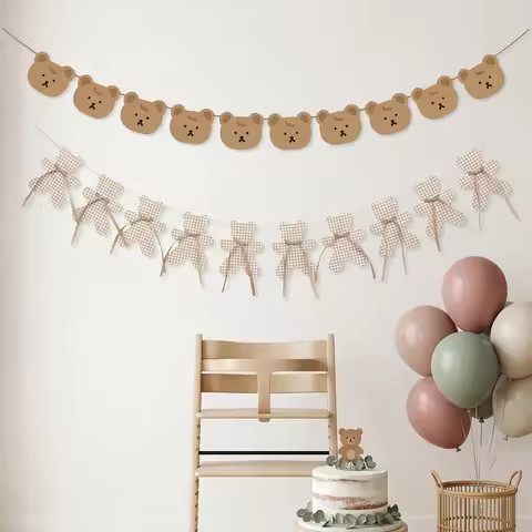 Neutral Boho Bear Baby Shower Banner Decorations We Can Bearly Wait Party Teddy Bear Garland Birthda