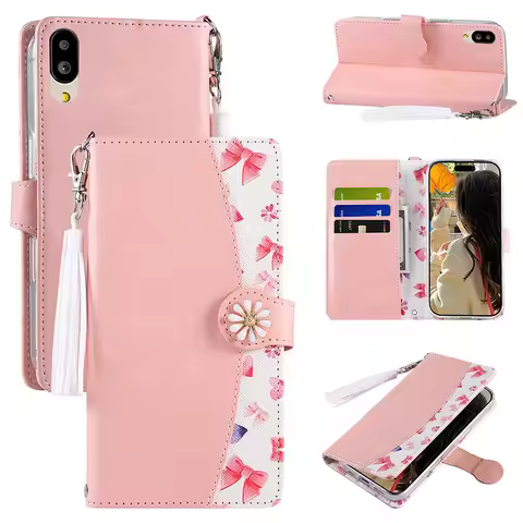 Japanese Tassel Pendant Flower Card Slot Flip Wallet Leather Case Cover For Sharp Aquos Wish 5 4 3 S