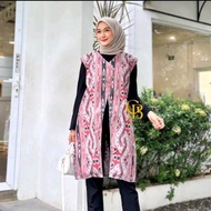 Long Cardi Batik Atasan Wanita Modern Outer Panjang Tanpa Lengan Cardigan Rompi