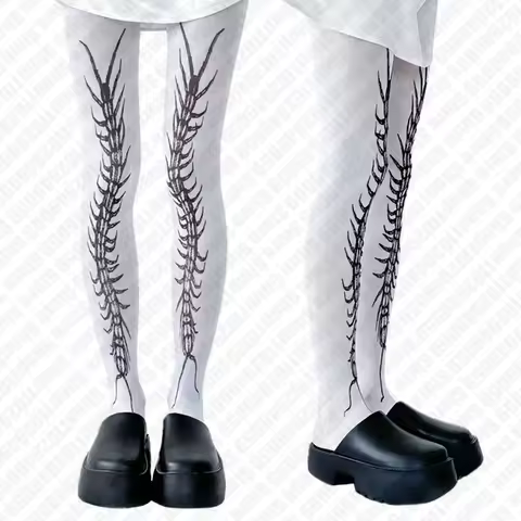 2000s Pattern Tights Women Punk White Scolopendra Centipede Socks Woman Thin Transparent Medias JK I