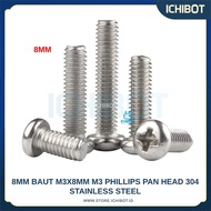 8mm Bolt M3x8mm M3 304 Stainless Steel Pan Headphillips