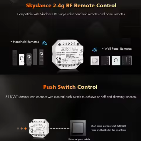 Tuya Zigbee RF AC Triac Dimmer PK1/S1-B(WT)/S1-B(WZ)/R11/RT6/TW1 LED Controller Push Switch Control 