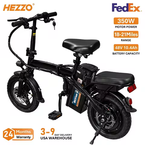 HEZZO T5 14Inch Folding Electric Bike for Adult Commuters 48V 500W 20MPH 18-22 Miles Range Disc Brak