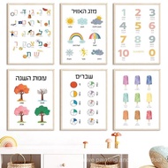 Hebrew Alphabet Numbers Nordic Style Educational Poster Decoration Print,No Frame Canvas Painting Gi