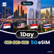 🇸🇬🇲🇾🇮🇩🇹🇭 5G eSIM【新马印泰】 1Day High Speed Singapore Malaysia Indonesia Thailand Travel e-SIM Card Data 