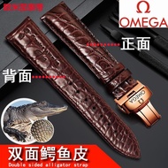 Original Omega leather strap double-sided crocodile leather Omega Seamaster 20 Speedmaster butterfly fly men and women butterfly buckle watch strap