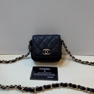 香奈兒/Chanel  黑卡31開 黑色羊皮菱格紋 mini  woc鏈條包 10cm