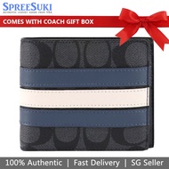 Coach Men Men Wallet In Gift Box 3-In-1 Wallet In Signature C Charcoal Black Denim Blue Chalk Off White # 3008