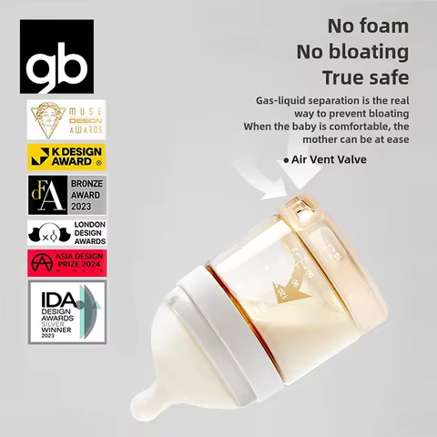 gb PPSU Baby Bottles 3 Sizes, Liquid Separation Tech, 7FB Breast-like Nipple & V-Valve Straw, No Spi