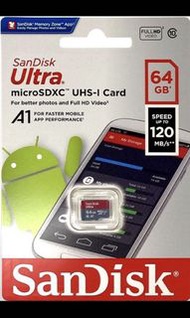 SANDISK MICROSD 64gb Card Ultra UHS-I 120mb/s 手機switch監控器ipcam車cam備份豆腐記憶卡 micro sd 64gb SWITCH IPCAM Qubii carcam memory card 64 GB香港行貨