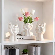 Creative Face Shaped Vase Artificial Tulip Flower Set Ceramic Nordic Flower Vase Desktop Ornament