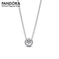 Pandora Silver Sparkling Round Halo Pendant Collier Necklace