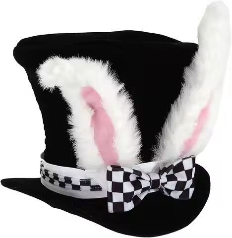 PESENAR Easter white bunny top hat with bunny ears crazy hat costume accessories
