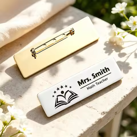 7*2cm Stainless Steel Custom Logo Text Brooch for Professional Title Engrave Name ID Tag Pattern Pla