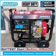 MASATO 7000Watt (7.0KW) Diesel Generator With Electric Start - Handle and Wheel - 6 Months Warranty 
