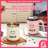 304 Stainless Steel Mug with Lid | Free Stainless Steel Spoon & Straw