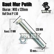 Baut Mur Hexagon Galvanis Putih BMP Hex M10x120 / 10X120 mm Kunci 17