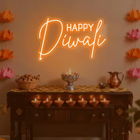 Happy Diwali Neon Sign Custom Shubh Diwali Diya LED Neon Sign Indian Diwali Party Home Wall Decor Hi