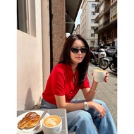 [SR-STUDIO]elborn   2025 Autumn New Korean designer polo Collar Single-Breasted Short Sleeve Knitwea