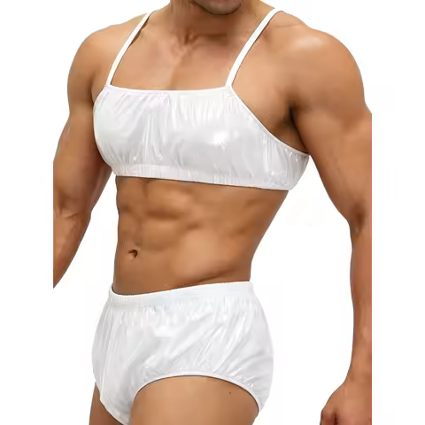 Gay Wet Body Lingerie Set Men Waterproof Bathing Suit Singlets Crop Top And Swim Bottom 2piece Night