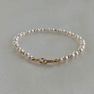 日本直送 4mm白色akoya海水珍珠手鏈 手串 18k黃金扣頭 原創設計