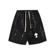 Chrome Hearts Summer Splash Ink Washed Distressed Cross Five-point Pants Shorts Men Women Style