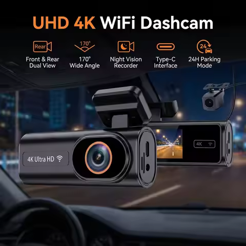 UHD 4K Dash Cam Front and Rear Camera UHD 2160P Car Video Recorder Built-in WiFi Night Vision 24H Pa