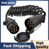 3 Meters 7Pin Trailer Extension Coiled Cable with Trailer Plug Socket Connector, 7 Core RV Electrica